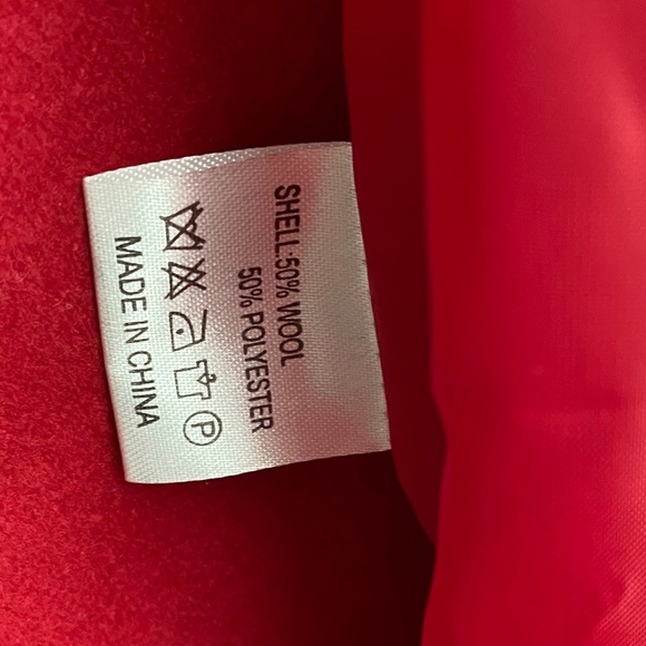 Pink Lady Red Wool Blend Peacoat with Large Brown Button Detialing - Picture 7 of 8